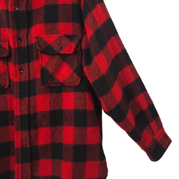 Towncraft Buffalo Plaid Shacket READ Shirt Jacket Mens L Vintage 80s Wool Blend - Picture 15 of 16